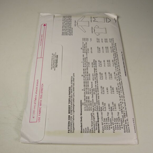 Kwik Sew 2286 Sewing Pattern UNCUT Shirt: sleeveless, short, long sleeve, panty - Picture 5 of 5